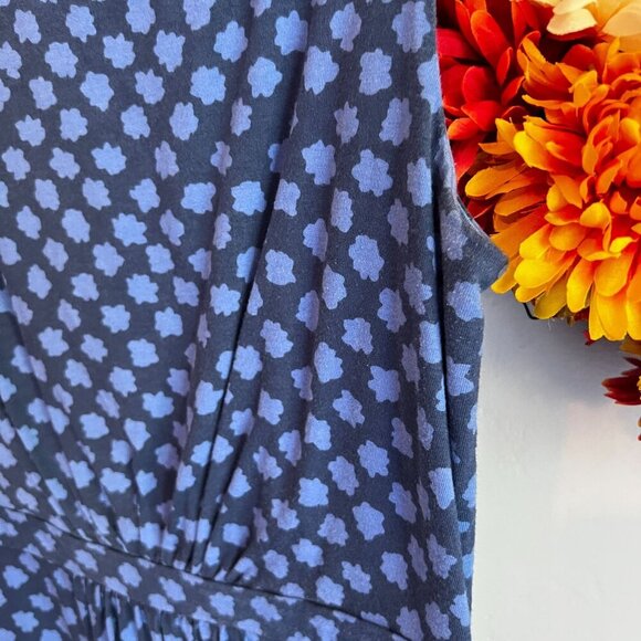 Boden Knee Length Floral Retro Dress Jersey Ruched Sz 4R in Blue Floral - Picture 4 of 11